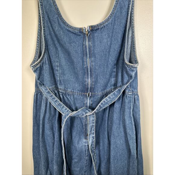 VTG Avocado Denim Dress 12 Tie Back Waist Blue‎ 90s Y2K Cottagecore Square Neck - Picture 3 of 7